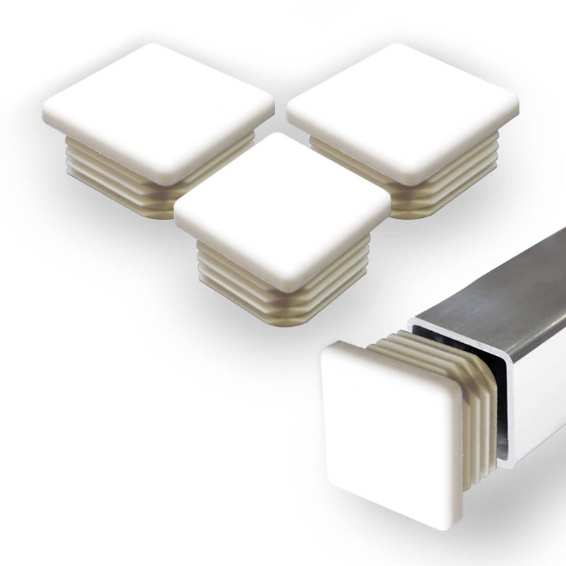 Prescott Plastics 2" Square Plastic Plug Insert (4 Pack), White End Cap for Metal Tubing, Fence, Glide Insert for Pipe Post, Chairs and Furniture - Chair Glide - Image 1